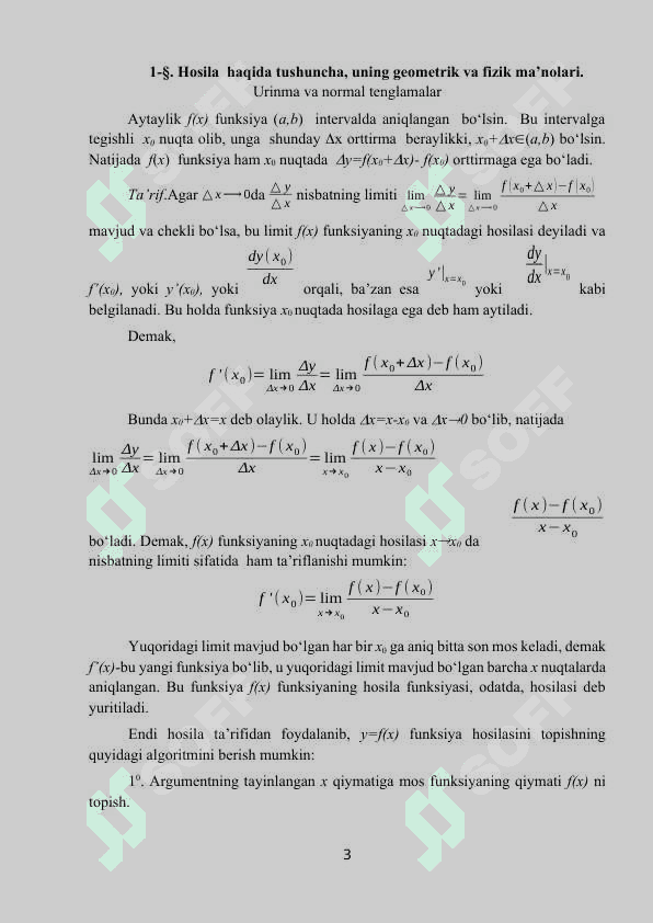 Hosila haqida tushuncha uning geometrik va fizik manolari 3