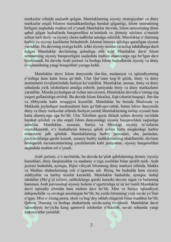 Islom ummatining mamluklar davridagi holati 2