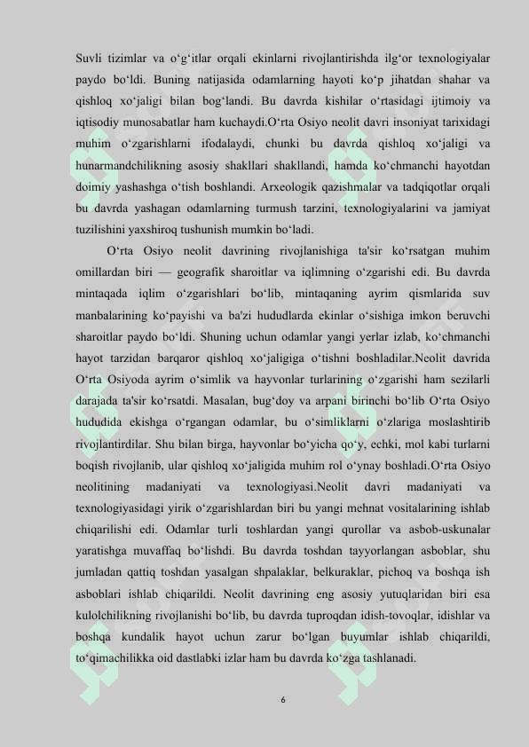 O’rta Osiyoda neolit davri tarixining o’rganilishi 6