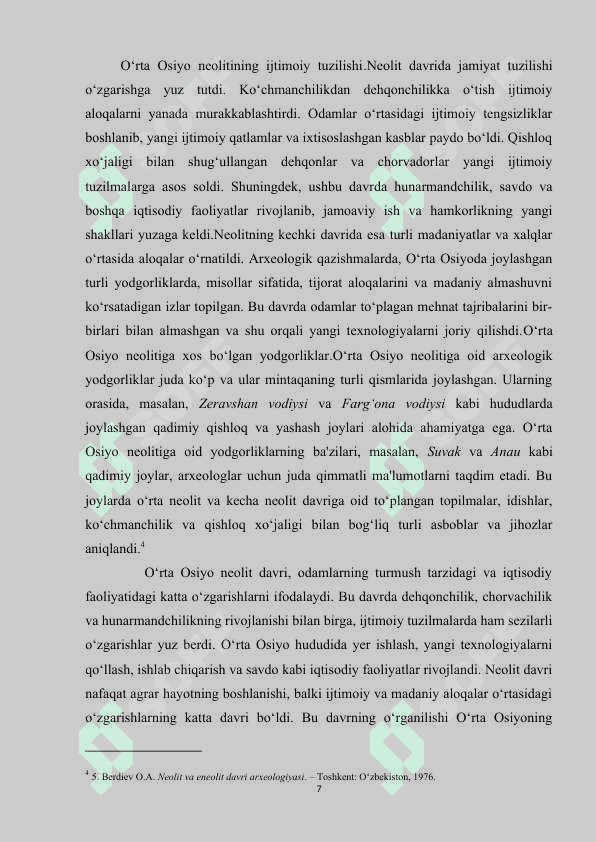 O’rta Osiyoda neolit davri tarixining o’rganilishi 7
