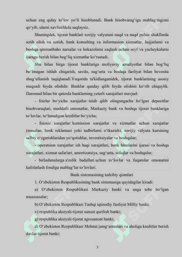 Tijorat banklari va ularning faoliyatini   rivojlantirishning asosiy yo`nalishlari 3