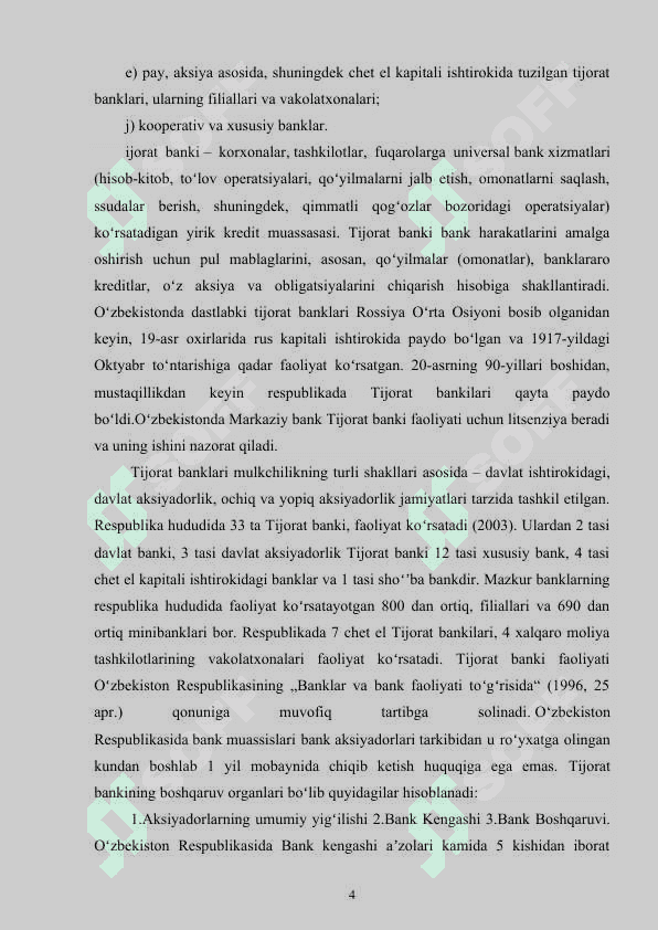 Tijorat banklari va ularning faoliyatini   rivojlantirishning asosiy yo`nalishlari 4