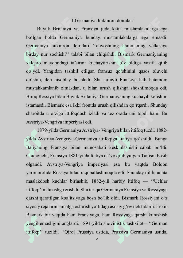 XIX asrning ikkinchi yarmida germaniyaning tashqi siyosati 2