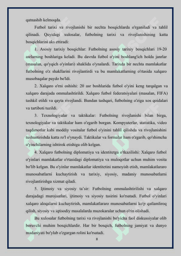 Mustaqillik yillarida o'zbekistonda  futbolning ommaviylashishi va rivojlanishi 8