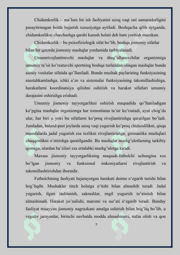 FUTBOLCHILARNI CHIDAMKORLIK SIFATLARINI TARBIYALASH USULLARI. 7
