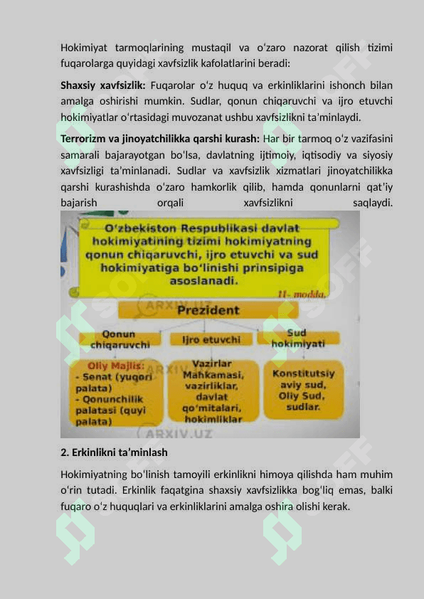O‘zbekiston   Konstitutsiyasida  hokimiyatning  bo‘linish tamoyili. 5