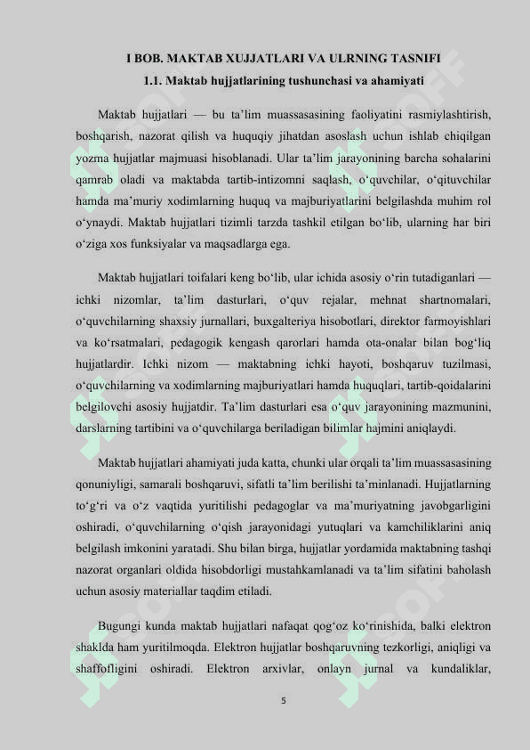 MAKTAB XUJJATTLARINI O‘RGANISH VA TAHLIL QILISH. 5