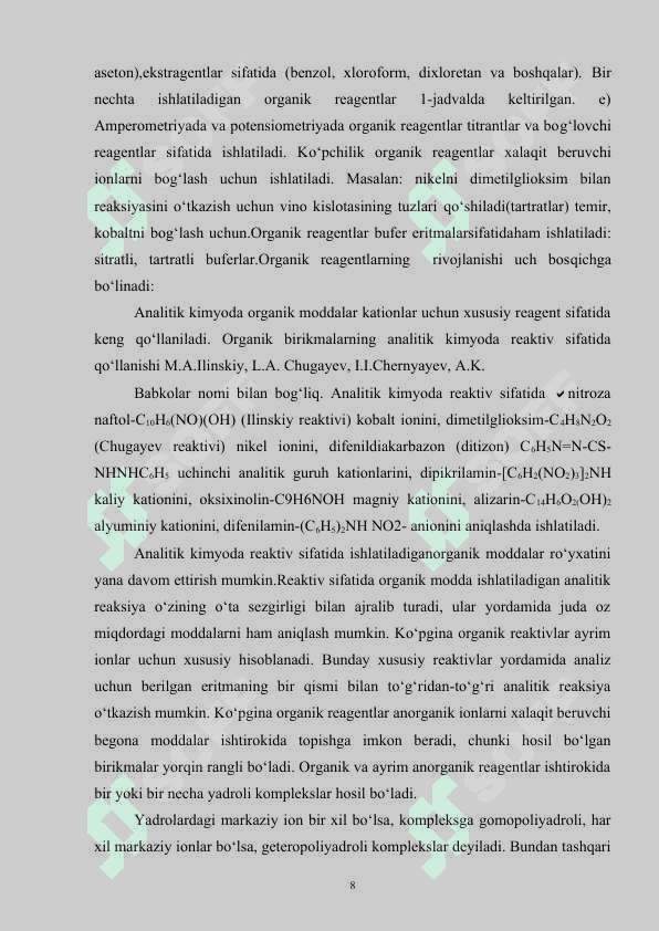 Organik reagentlarning analitik kimyoda qo‘llanishi 8