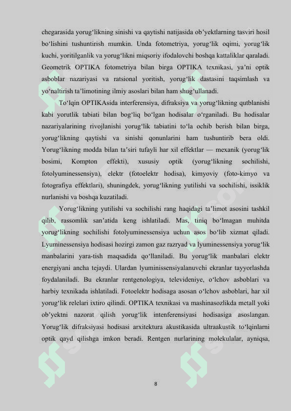 LYUMINESSENSIYA HODISASI VA UNING QO’LLANISHI. 8