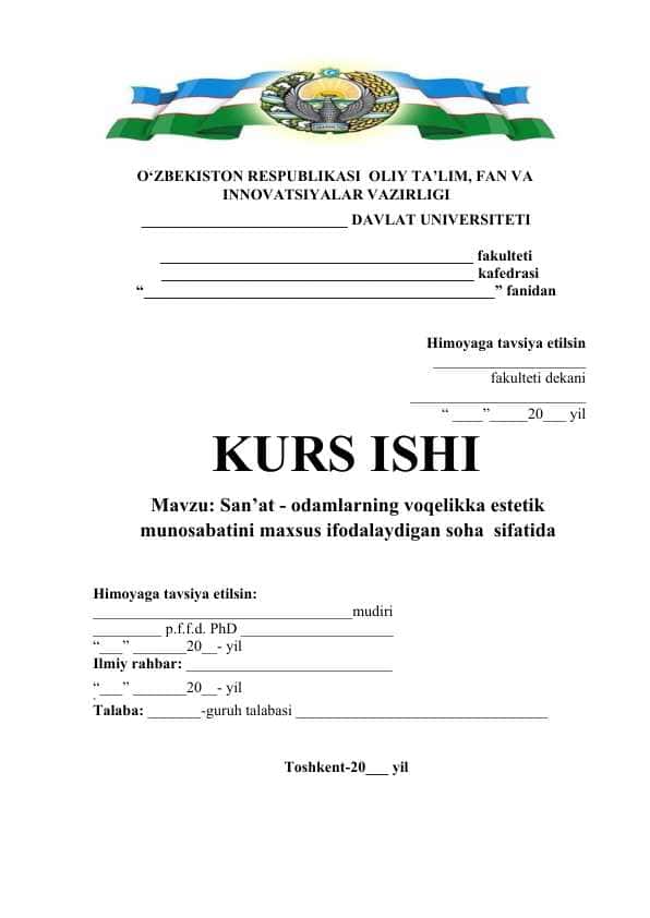 San’at - odamlarning voqelikka estetik munosabatini maxsus ifodalaydigan soha  sifatida