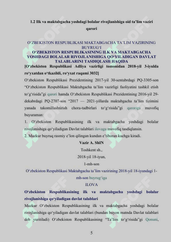 ILK VA MAKTABGACHA YOSHDAGI BOLALAR RIVOJLANISHIGA QO'YILADIGAN DAVLAT TALABLARI 5