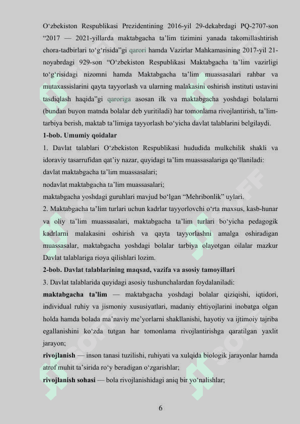 ILK VA MAKTABGACHA YOSHDAGI BOLALAR RIVOJLANISHIGA QO'YILADIGAN DAVLAT TALABLARI 6