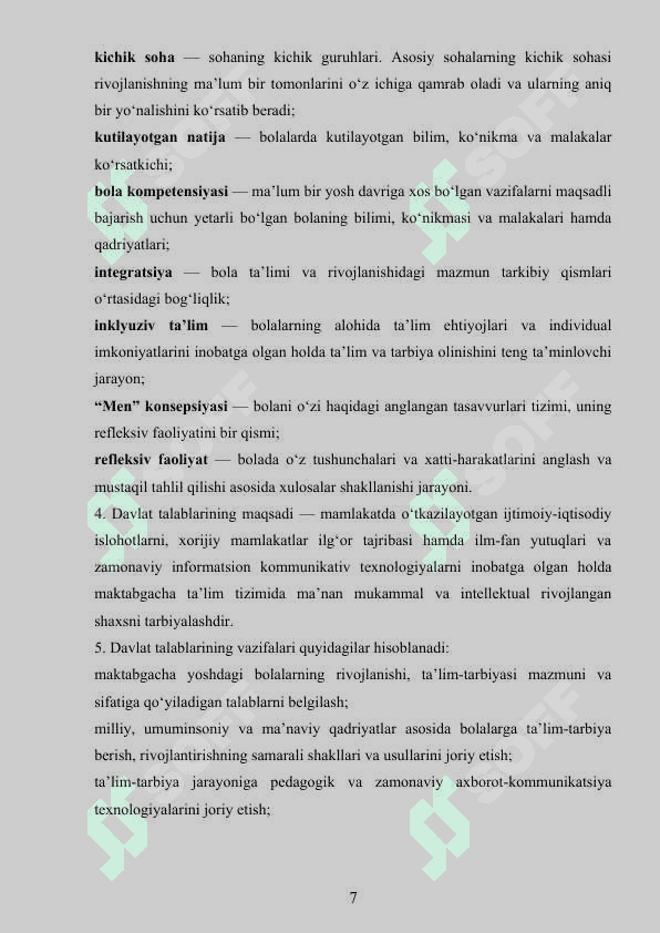 ILK VA MAKTABGACHA YOSHDAGI BOLALAR RIVOJLANISHIGA QO'YILADIGAN DAVLAT TALABLARI 7