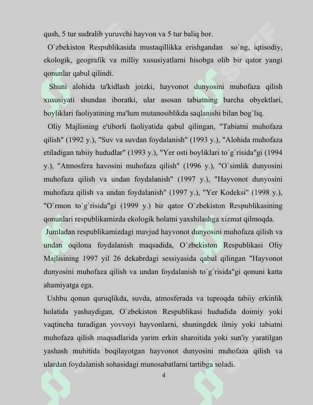 NOYOB VA YO'QOLIB BORAYOTGAN HAYVONLARNI HIMOYA QILISHGA DOIR DASTUR 4