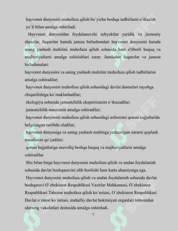 NOYOB VA YO'QOLIB BORAYOTGAN HAYVONLARNI HIMOYA QILISHGA DOIR DASTUR 7
