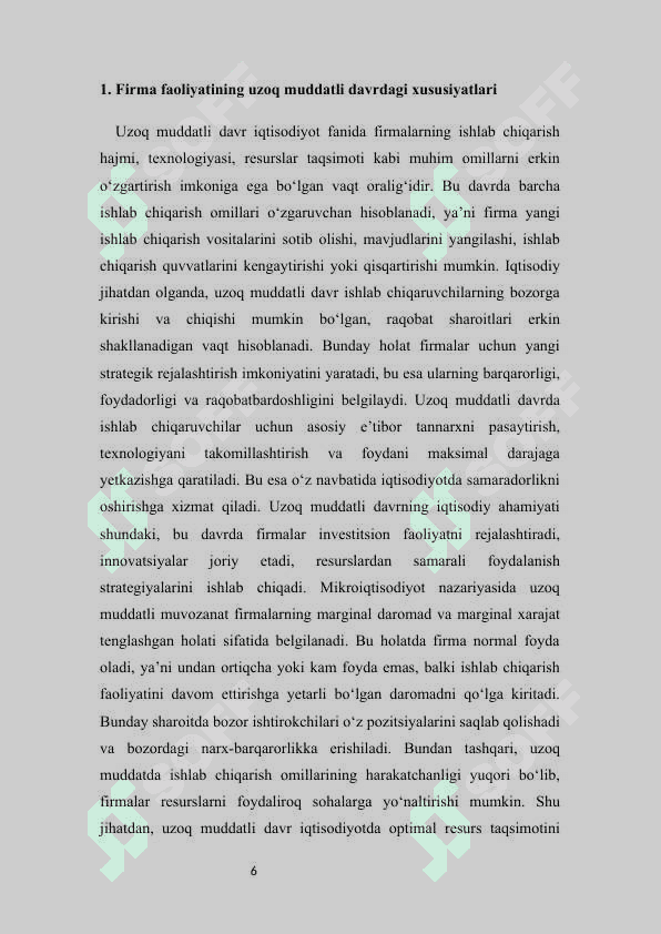 Firma va tarmoqning uzoq muddatli davrdagi muvozanati mustaqil ish 6