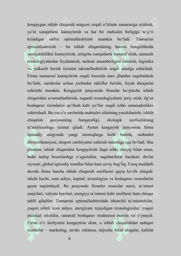 Firma va tarmoqning uzoq muddatli davrdagi muvozanati mustaqil ish 8