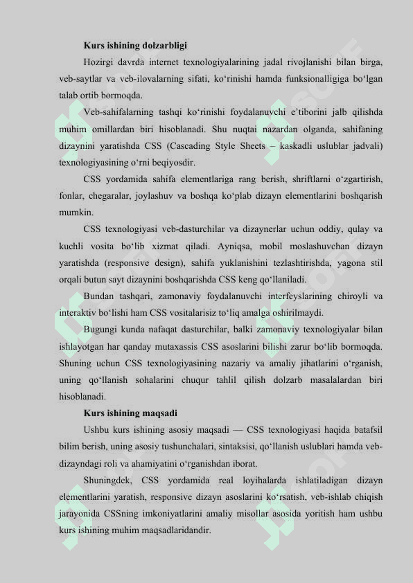 CSS HAQIDA UMUMIY TUSHUNCHA. CSS TURLALARI VA ULARNING QO‘LLANILISHI 4