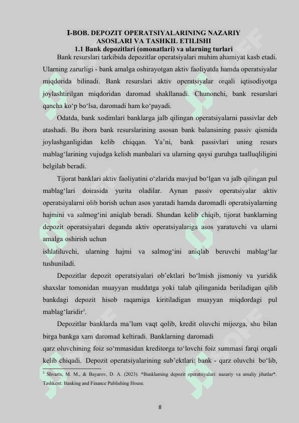 PUL DEPOZIT BANKLARINING  O’ZBEKISTONDAGI HOLATI 8
