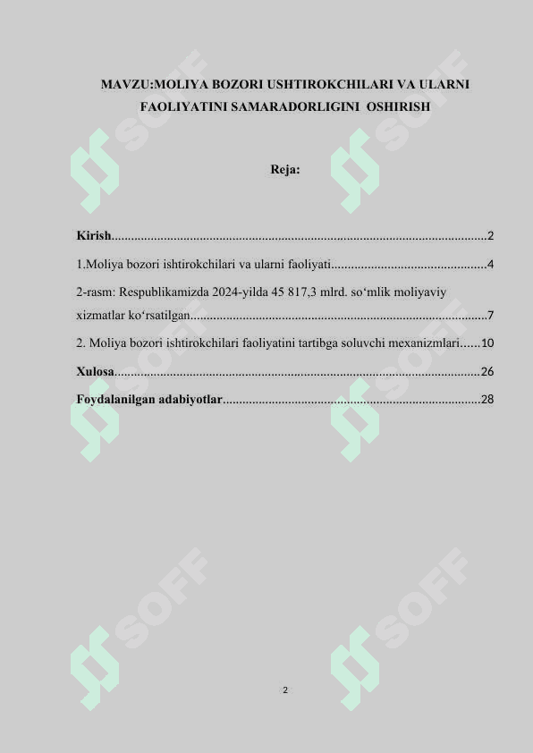 Moliya bozori ushtirokchilari va ularni  faoliyatini samaradorligini  oshirish 2