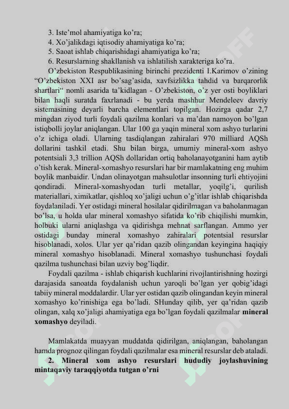 Mintaqalar tabiiy-resurs salohiyati va ularning hududiy taraqqiyotda tutgan o‘rni. 4
