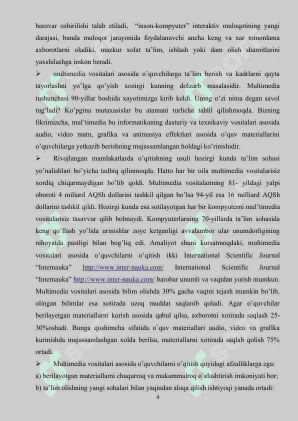 Ta'lim jarayonida kompyuter va texnik vositalari, kurs ishi 4