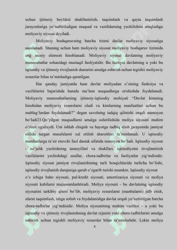 Moliyaviy siyosat,uning iqtisodiyotni modernizatsiyalash sharoitida asosiy yo'nalishlari. 6