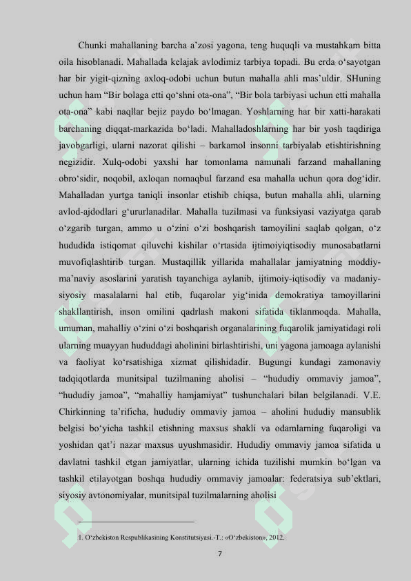 O’zbekistonda demokratik jamiyat barpo etishda mahallaning o’rni 7