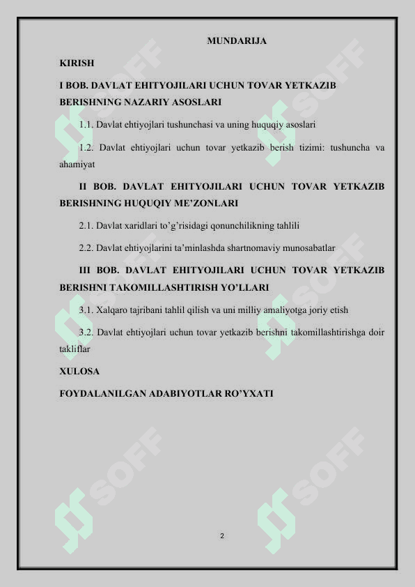 Davlat ehtiyojlari uchun tovarlar yetkazib berish. 2