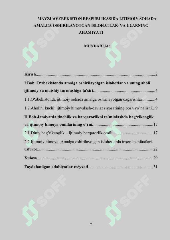 O‘ZBEKISTONDA IJTIMOIY SOHADA AMALGA OSHIRILAYOTGAN O‘ZGARISHLAR MAZMUN VA MOHIYATI 2