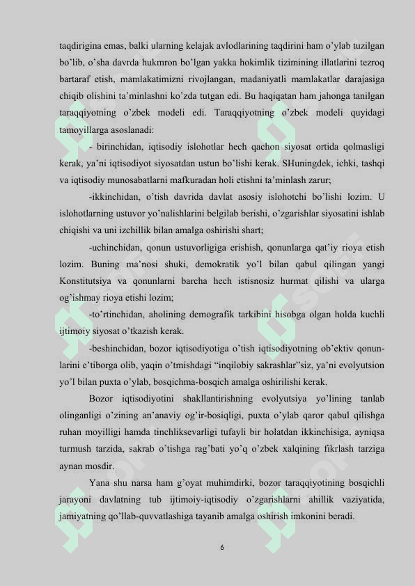 O‘ZBEKISTONDA IJTIMOIY SOHADA AMALGA OSHIRILAYOTGAN O‘ZGARISHLAR MAZMUN VA MOHIYATI 6