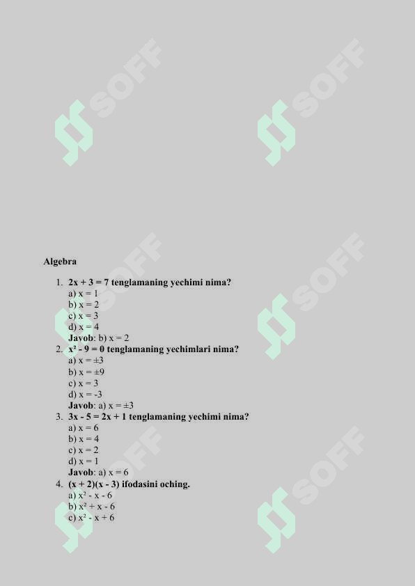 MATEMATIKA    FANIDAN MAVZULASHGAN  150 TA TEST 2