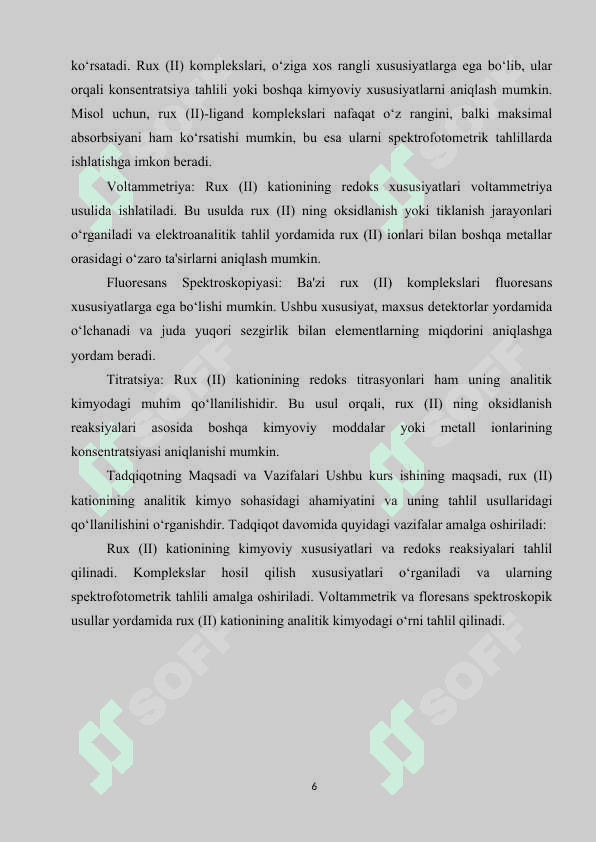 Rux (II) kationing analitik kimyosi 6