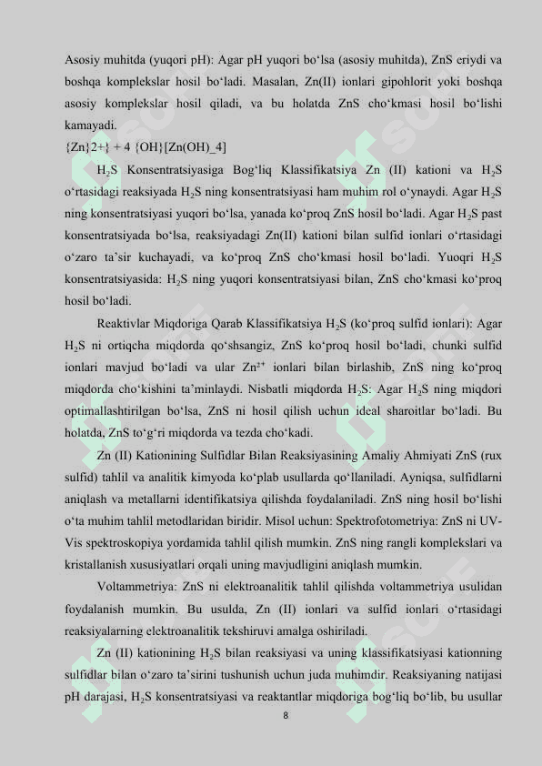 Rux (II) kationing analitik kimyosi 8