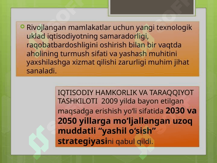 Rivojlangan mamlakatlarida yashil o’sishni ta’minlash modellari 3