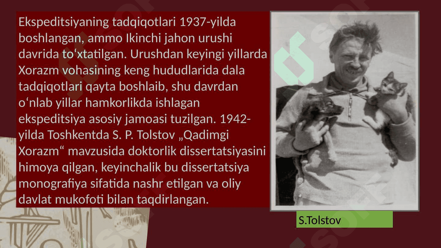 Xorazm arxeologik- etnografik kompleks ekspeditsiyasining ilmiy tadqiqotlari natijalari(S.P. Tolstov, A.V.Vinogradov ilmiy izlanishlari). 3