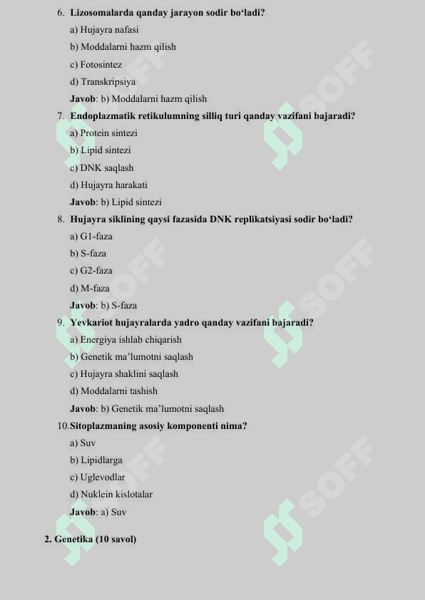 TIBBIY BIOLOGIYA FANIDAN 50 TA TEST 3