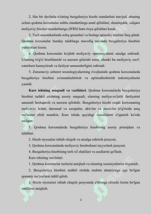 Qoshma korxonalarda buxgalteriya hisobini tashkil etish. 3