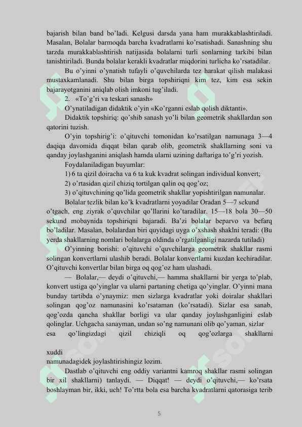Matematika darslarida o’yin vositalarida o’quvchi ijodiy faoliyatini rivojlantirish 5