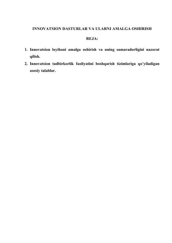 INNOVATSION DASTURLAR VA ULARNI AMALGA OSHIRISH