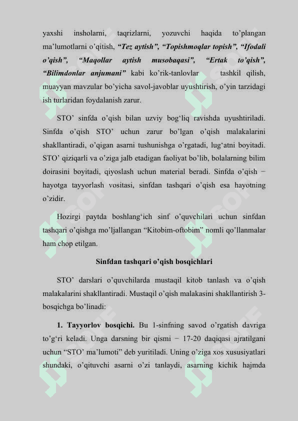 STO’ uchun mavzular badiiy asarlar ro’yixatini tuzing 4