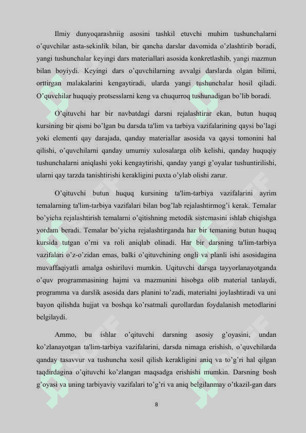 Huquq oʻqitishning tashkiliy shakllari. Dars va uning turlari. 7