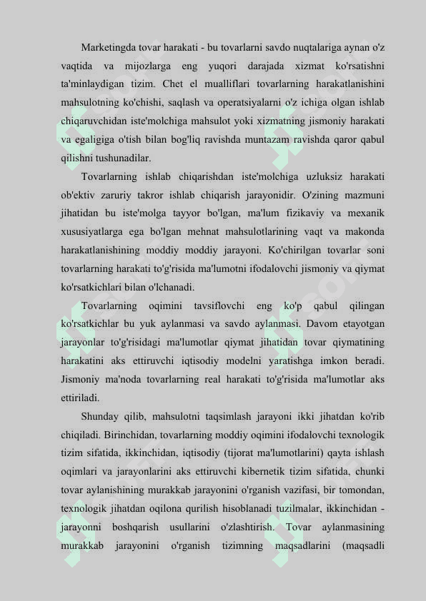Tovar harakati tarmoqlari samaradorligini baholash 2