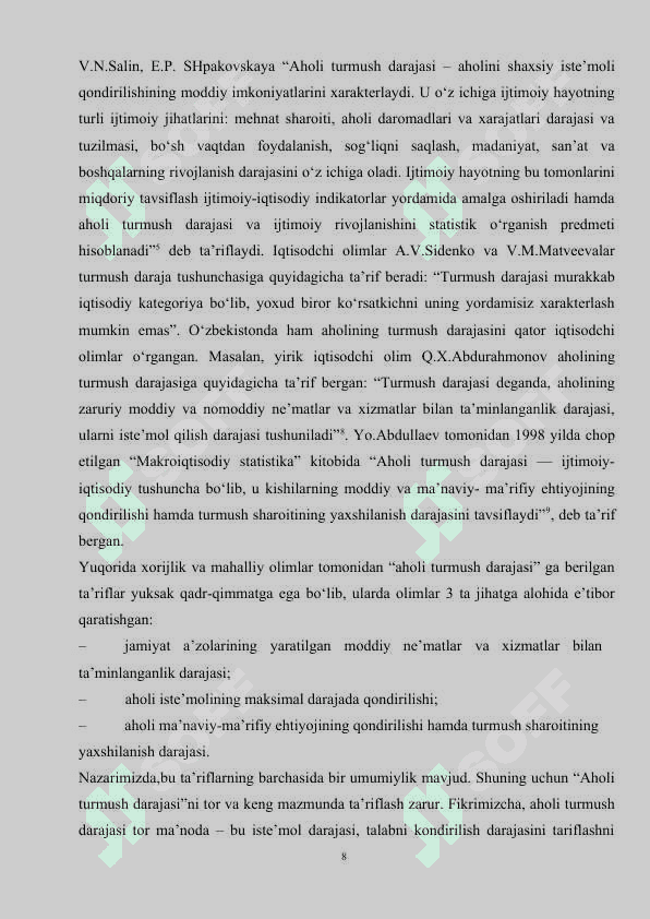 AXOLI TURMUSH DARAJASI VA DEMOGRAFIK JARAYONLARNI PROGNOZLASH. 8