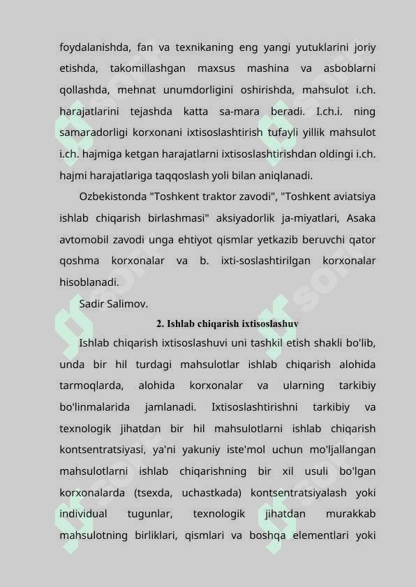 Korxonalarni ixtisoslashtirish shakllari va ko'rsatkichlari 3