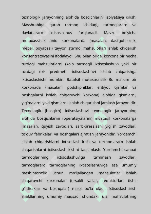 Korxonalarni ixtisoslashtirish shakllari va ko'rsatkichlari 4