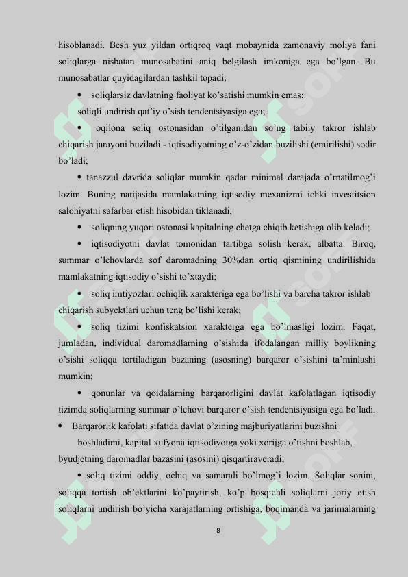 Moliyaviy siyosat,uning iqtisodiyotni modernizatsiyalash sharoitida asosiy yo'nalishlari 8