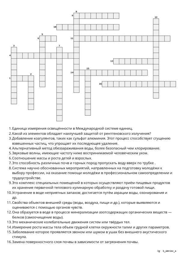 Кроссворд по предмету " Гигиена. Медицинская экология. Военная гигиена.