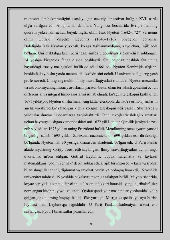 XVI-XVII asrlarda Yevropada fan namoyandalari”  mavzusida maqola tayyorlash. 4
