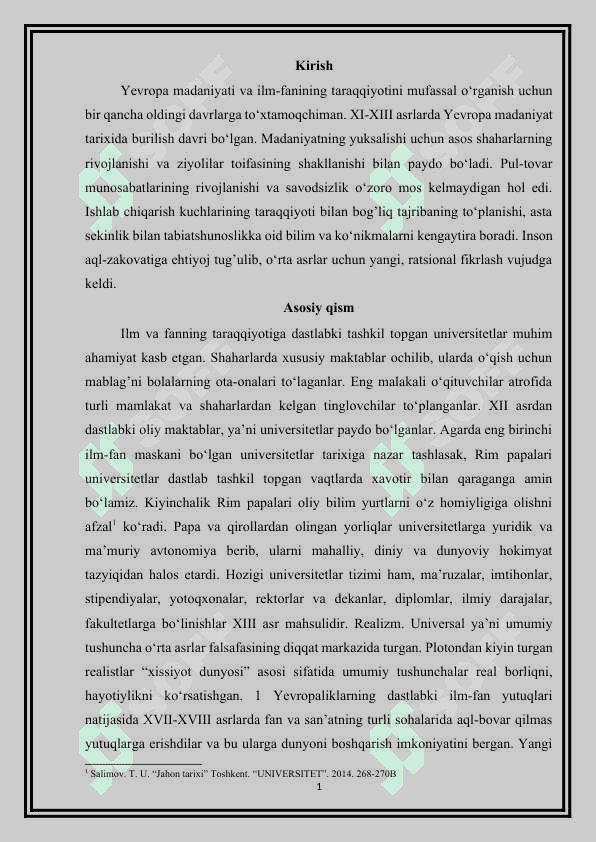 XVI-XVII asrlarda Yevropada fan namoyandalari”  mavzusida Maqola tayyorlash. 2